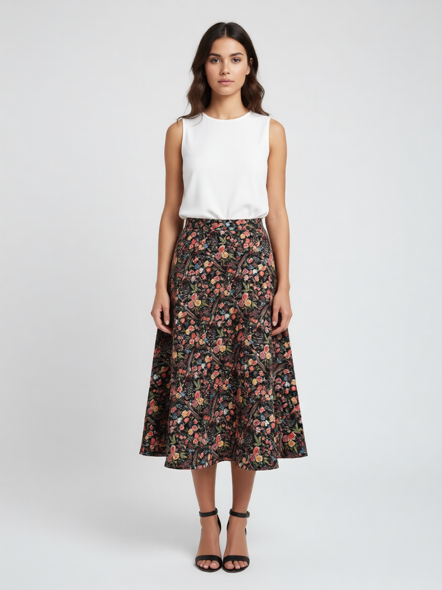 Mujer con falda con estampado floral