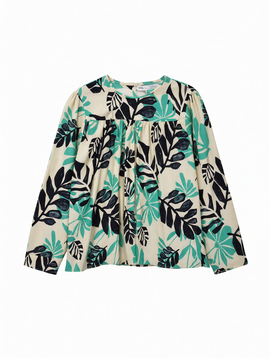 Conjunto mujer lino multicolor estampado floral de B&J, vista de camisa.