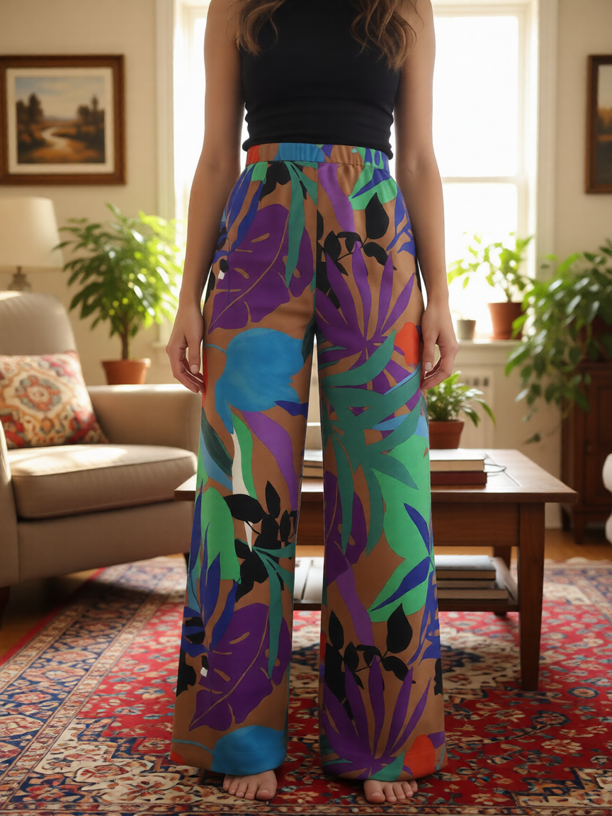 Pantalón Estampado Hojas Multicolor