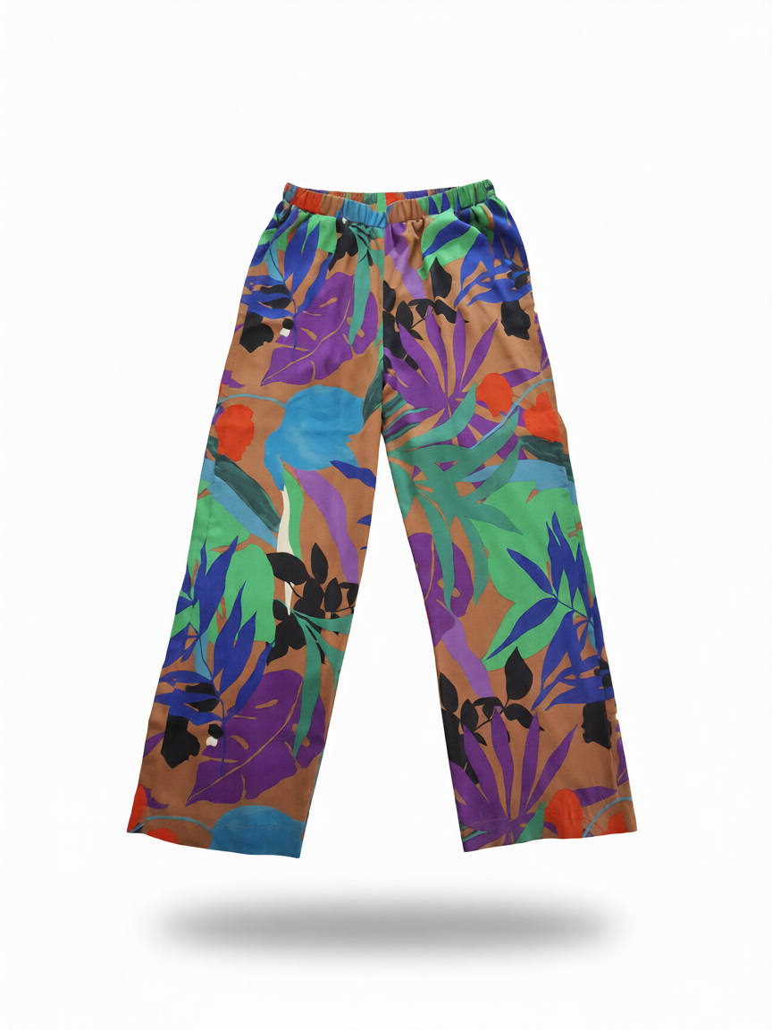 Pantalón Estampado Hojas Multicolor