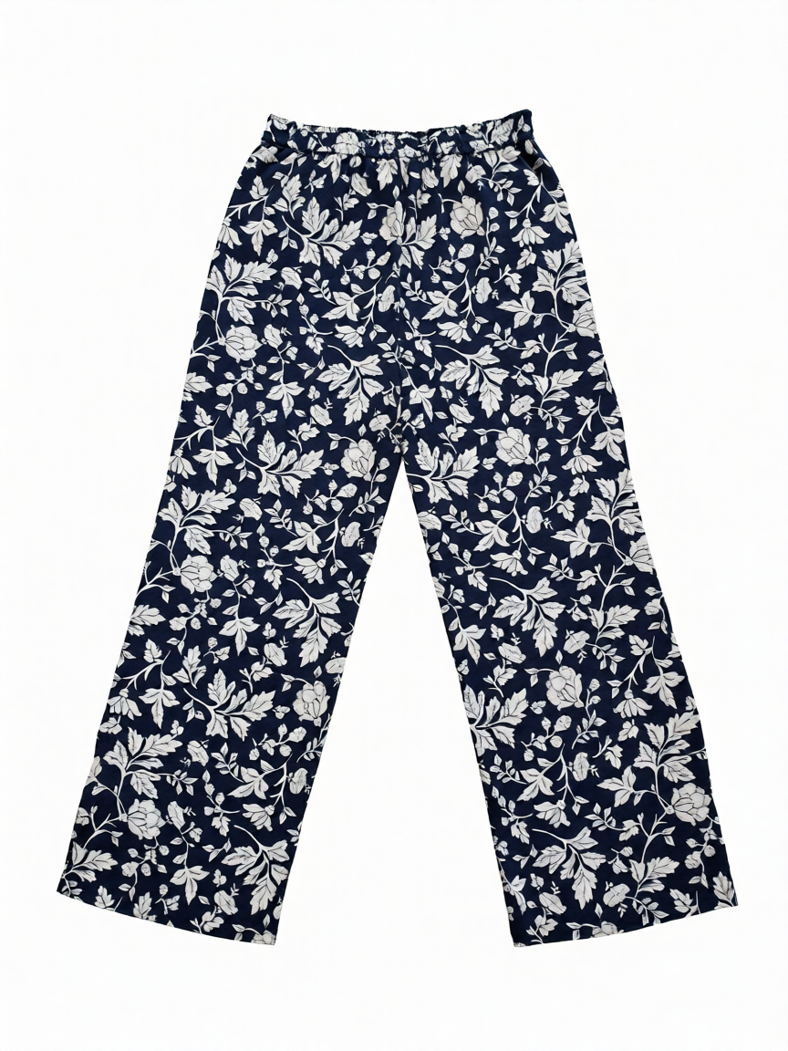 Pantalón Estampado Floral Azul Marino