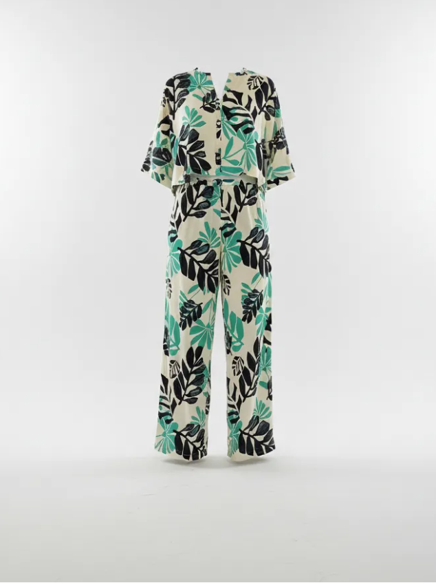 Pantalón Estampado Hojas Tropicales